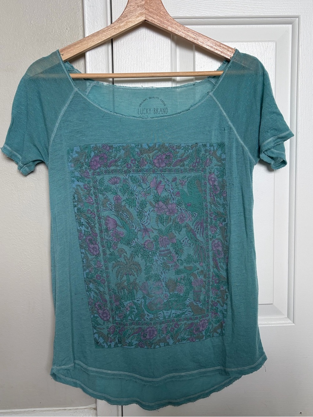Lucky Brand Teal Short Sleeve Floral Graphic Tee